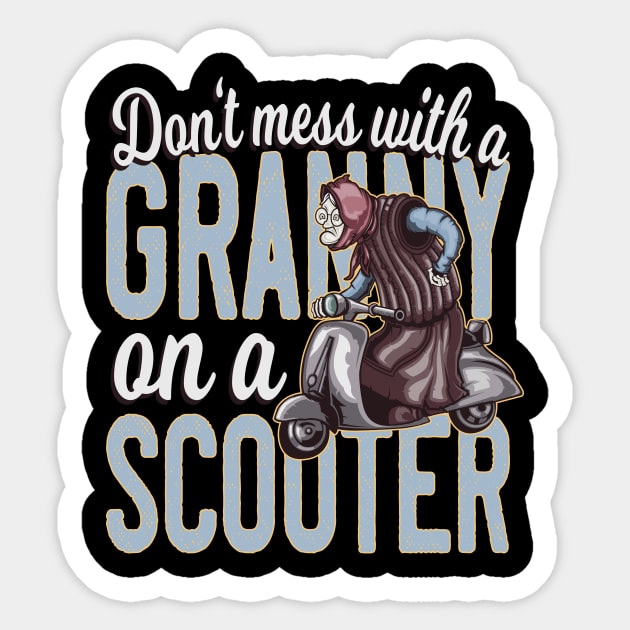 Funny Granny on a Scooter Sticker by Foxxy Merch